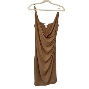H&M Elegant Mocha Brown Draped Dress Medium Spaghetti Straps Party resort wear